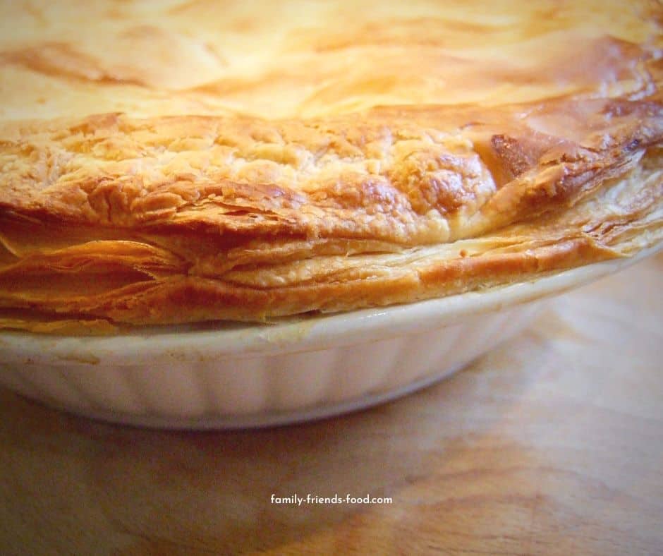 cod and sweetcorn puff pastry pie.