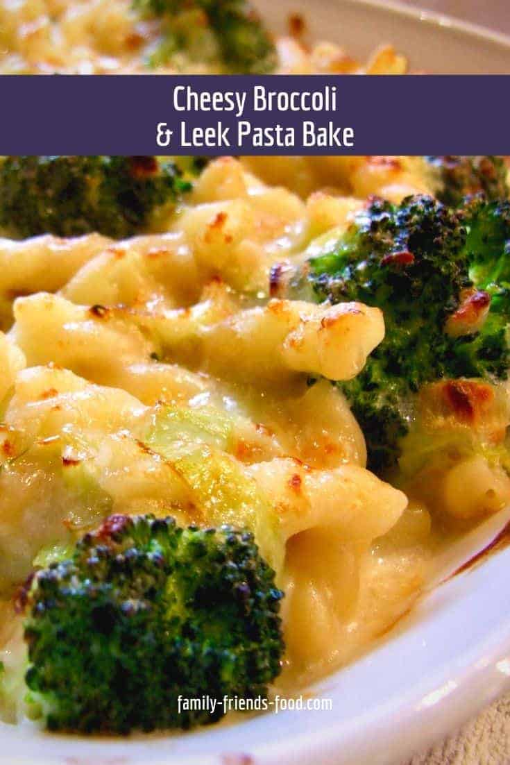 Broccoli cheese pasta bake. A delicious leek and cheese sauce binds broccoli and pasta in this simple and delicious pasta bake. An easy, quick and filling vegetarian family dinner.