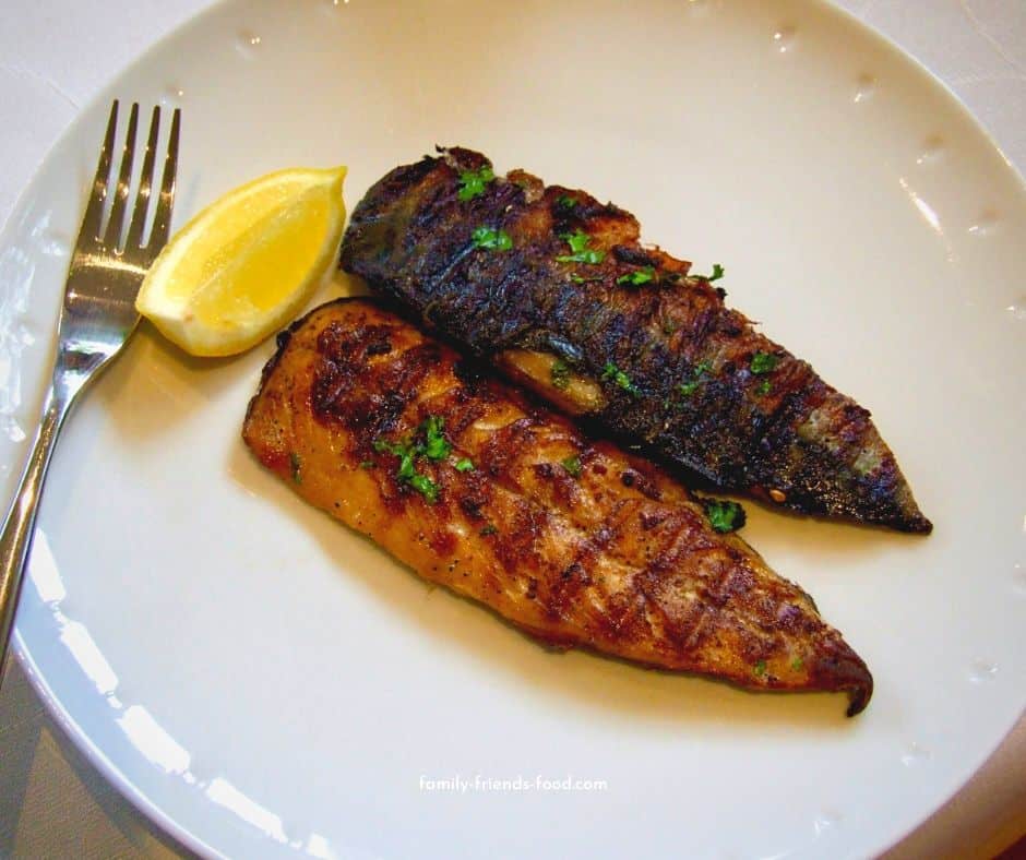 grilled mackerel with garlic & lemon.