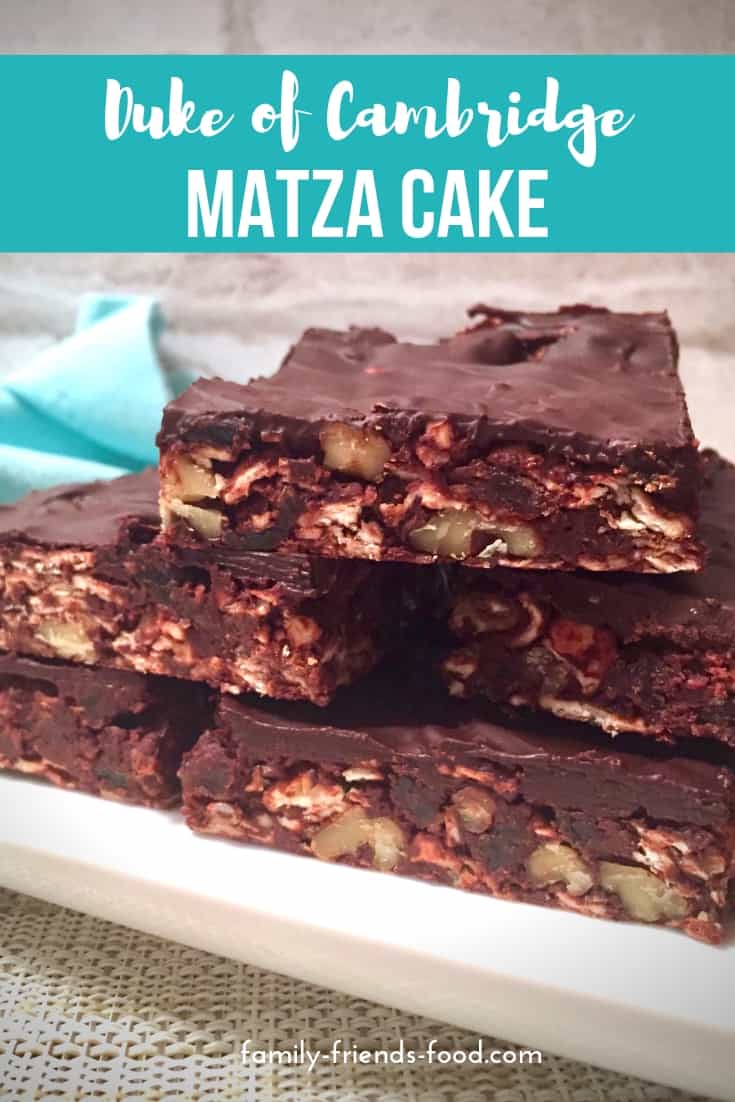 A no-bake chocolate matza cake inspired by Duke of Cambridge cake - a British classic that's fit for a prince! Quick, easy, & perfect for Pesach! Vegan/parve