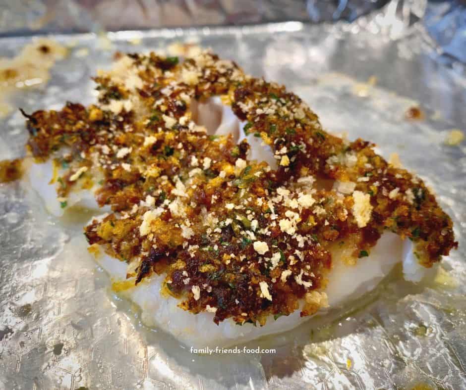 oven baked cod with sun-dried tomato crust.