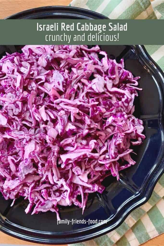 Israeli red cabbage salad.
A delicious and quick Israeli-style salad of shredded red cabbage in a tangy mayonnaise-based dressing. Perfect as an appetiser, or part of a larger buffet.